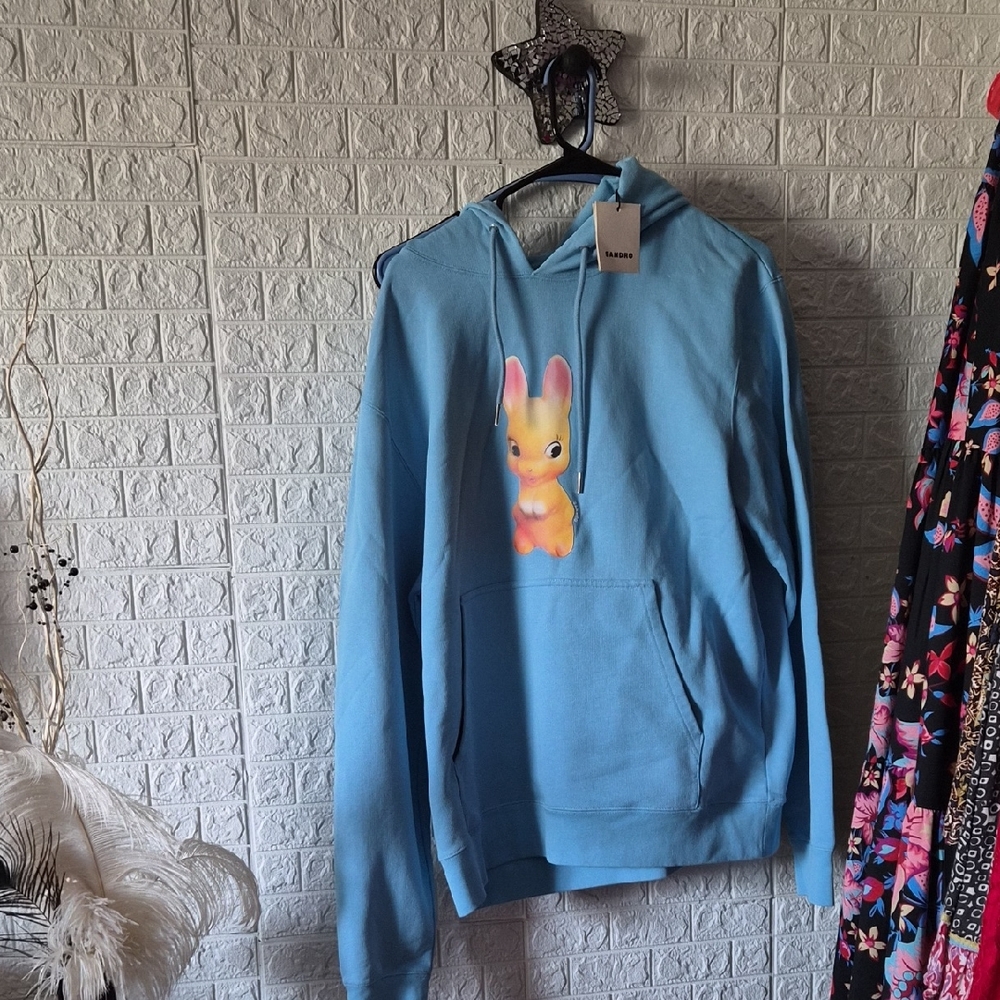 Sandro blue unisex hoodie with bunny nwt